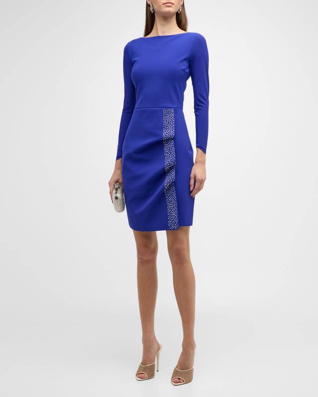 Bateau-Neck Rhinestone-Embellished Dress